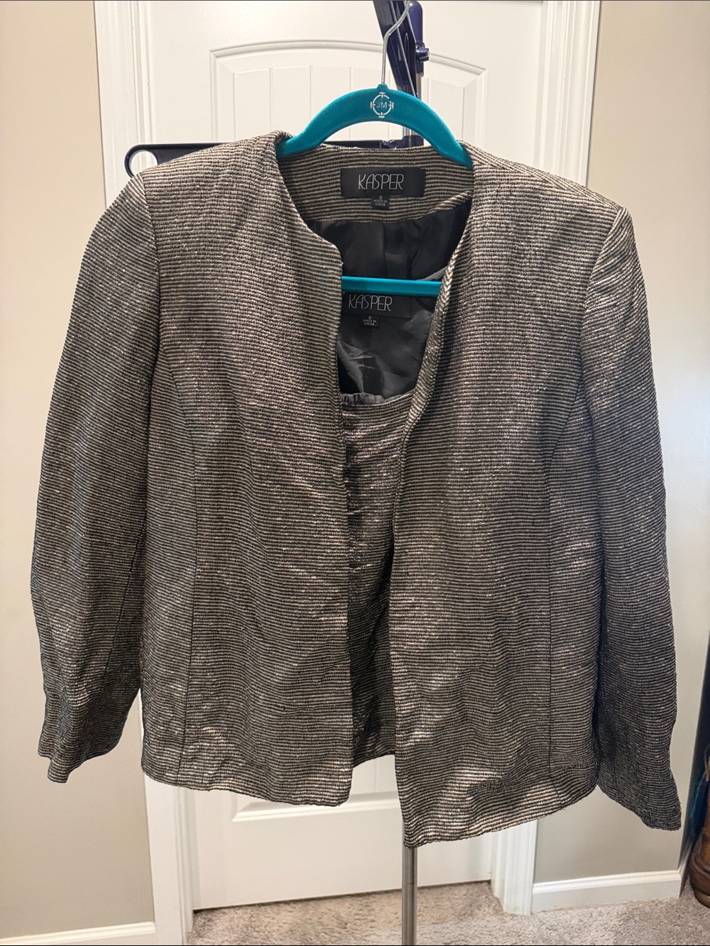 Kasper Women's Black and Gray Textured Open-Front Blazer